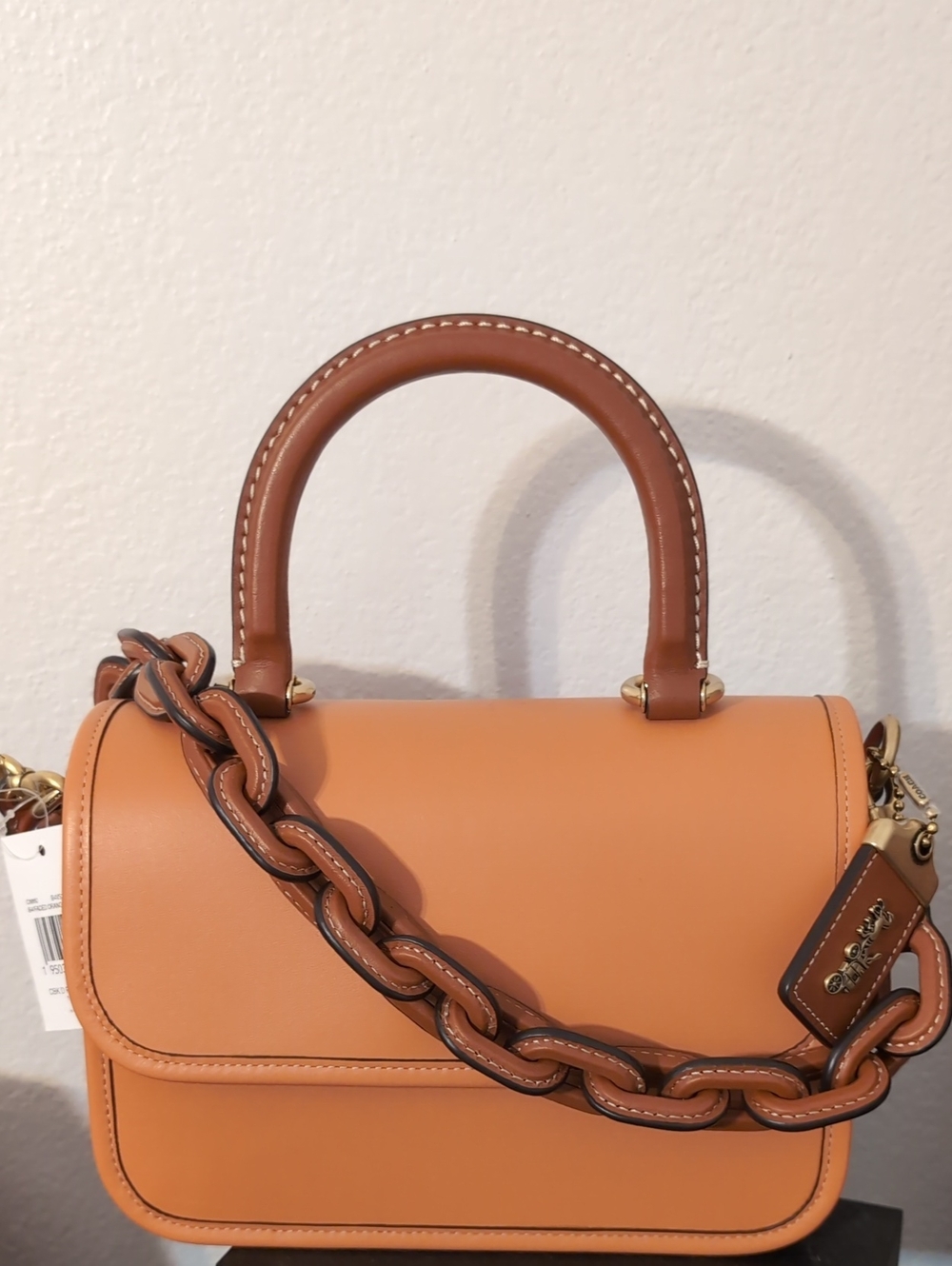 Women's Leather Top-Handle Bag in Orange with Gold Hardware